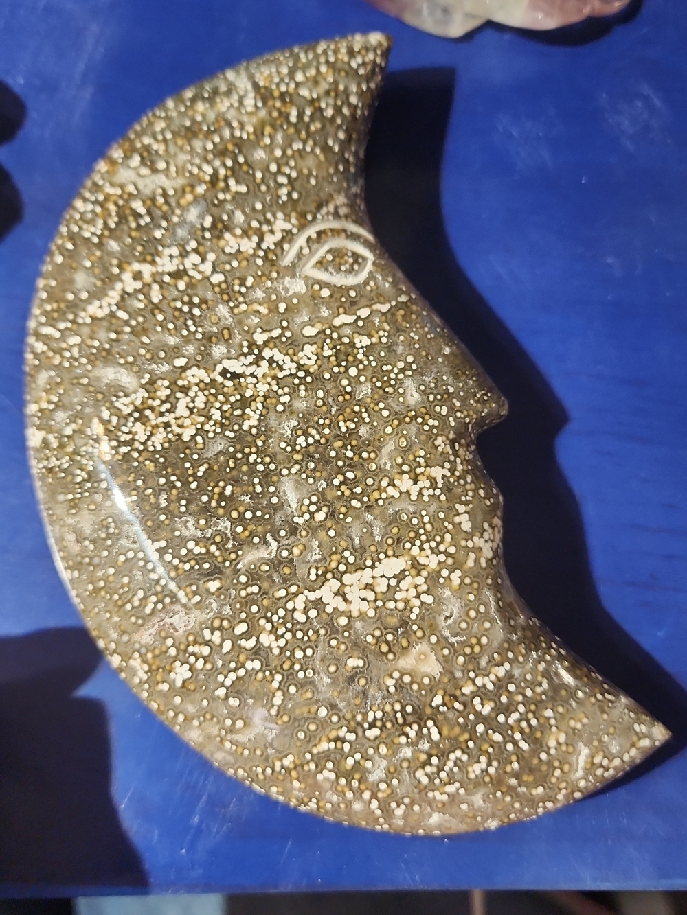 Polished Fossil Moon Face Accent Piece - Brown & Cream/ocean JASPER